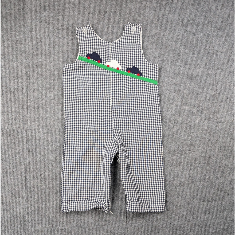 Vintage One Piece Jumpsuit 18M Funtasia Too Plaid Cotton Overalls Cars Novelty